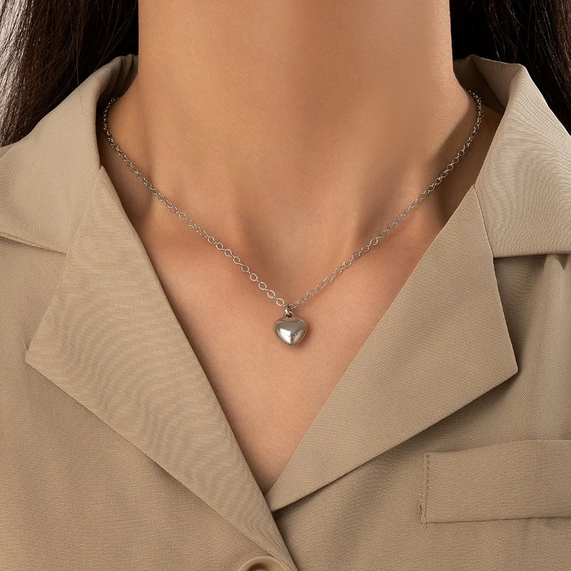 Docona Simple Metal Chain Heart Shape Pendant Necklace Women's Fashion Cute Jewelry Accessories for Daily Vacation Wear