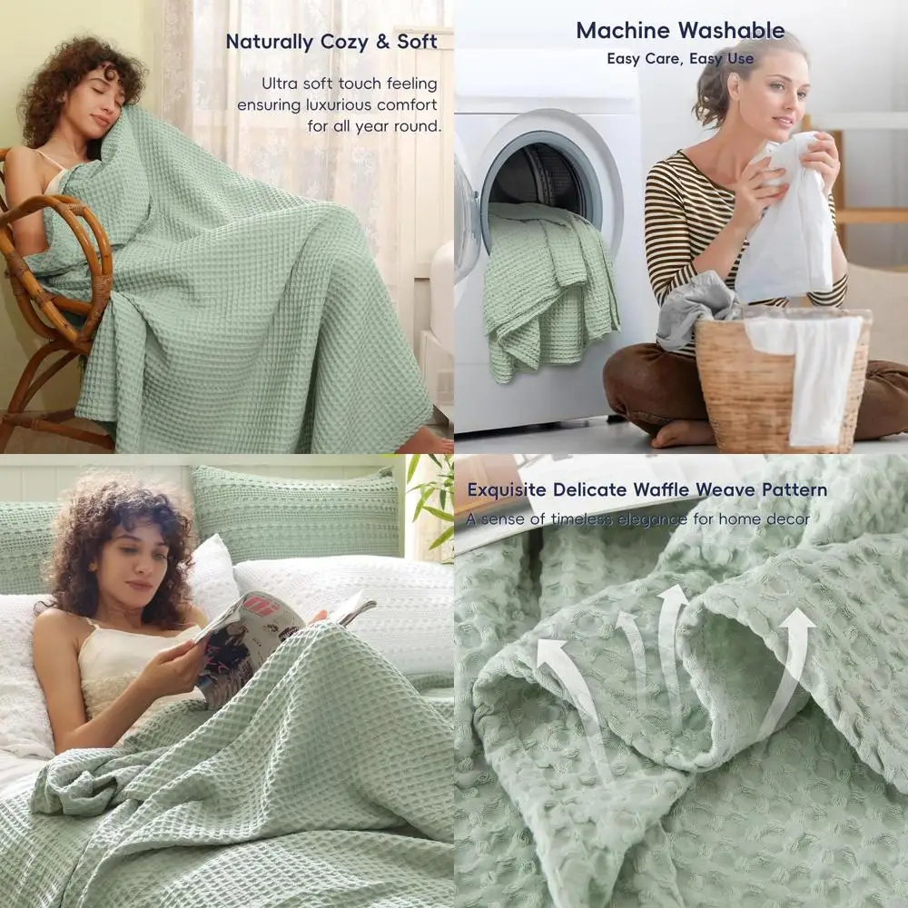 

Легкое дышащее тканое одеяло King Size 104x90 - уютное, моющееся, эстетичное украшение для кровати, дивана или автомобиля в цвете шалфей/мятно-зеленый