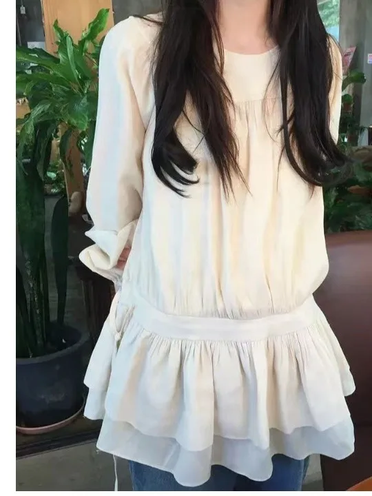 

Модная женская блузка с длинным рукавом, приталенная, с милым дизайном, весенняя, в корейском стиле, с цветочными деталями