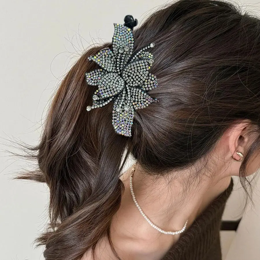 AWAYTR Rhinestone Flower Hair Clip Banana Clip Vintage Hair Clips for Women Girls Hairpin Hair Clips Hair Accessories