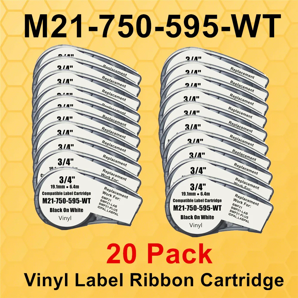 5~20PK M21-750-595 Vinyl Label Tape Ribbon Ink Cartridge Black on White cassette étiqueteuse brady BMP21 PLUS Printer