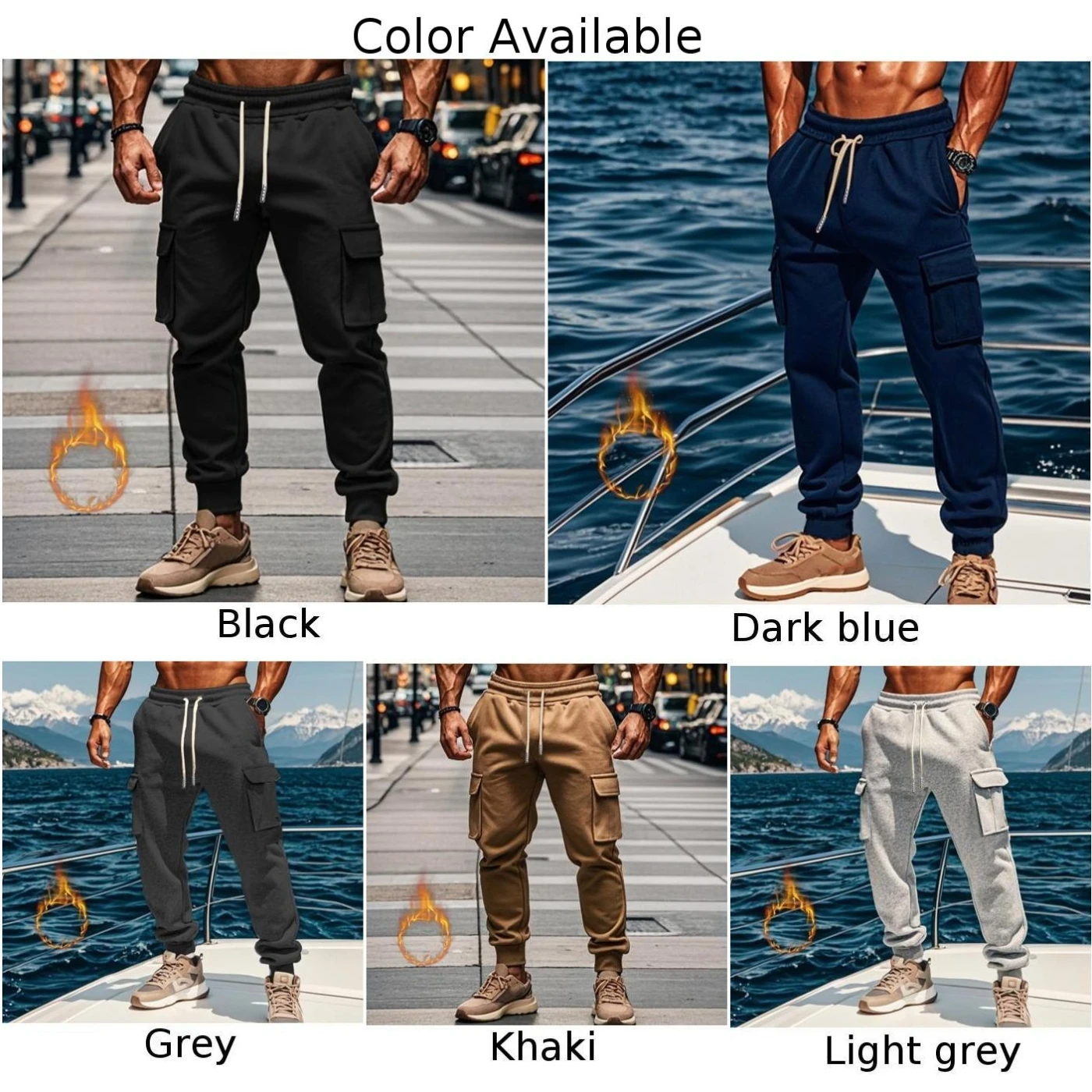 Mens Autumn Winter Plus Velvet Multi-pocket Cargo Pants Straight Fit Sweatpants Straight Fit Sports Sweatpants Fashion