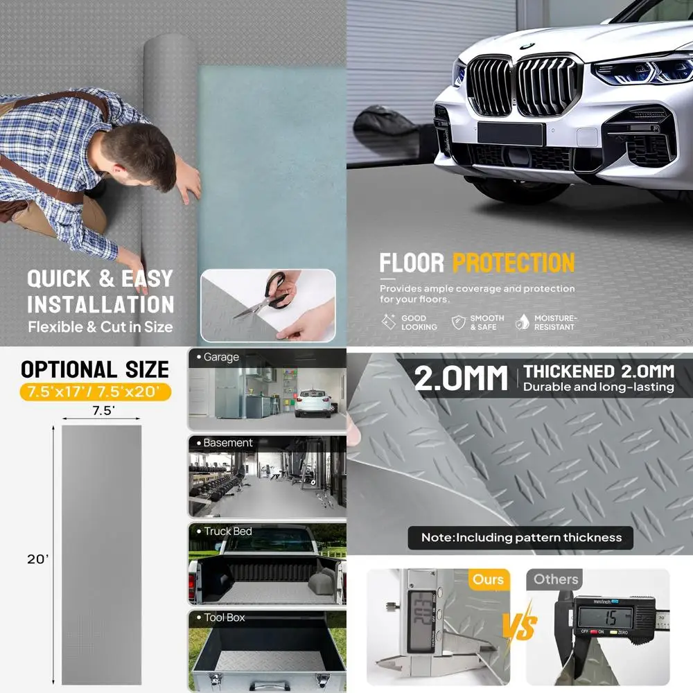 

Thickened Diamond Pattern PVC Garage Floor Mat, 7.5 x 20 ft, Suitable for Cars, SUVs, and Sports Cars