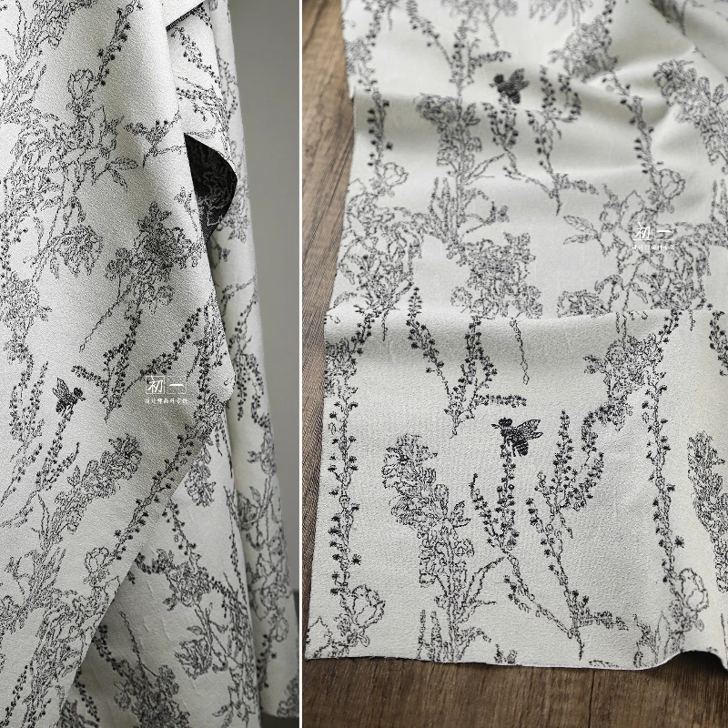 

Beige Plant Jacquard Retro Fabric for Diy Sewing Chinese Style Outerwear Skirt Clothing Designer Cloth Per Meter Material