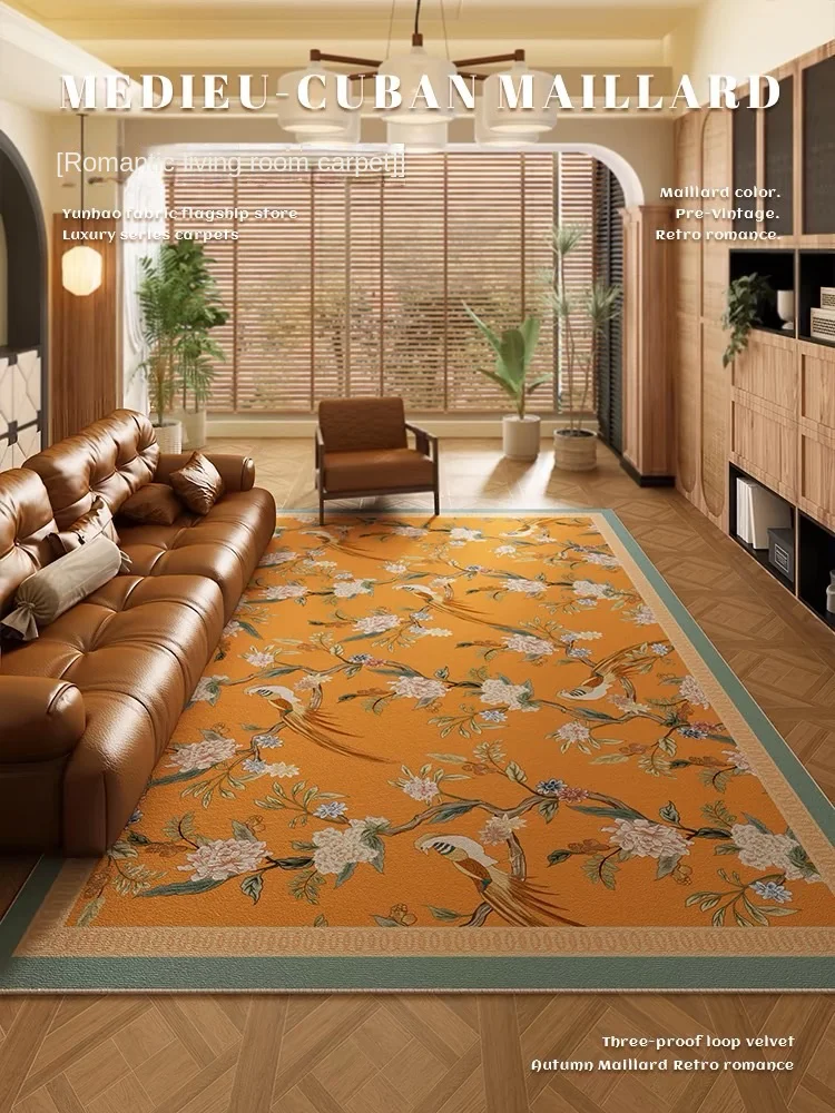 

VIKAMA Pastoral Style Crystal Velvet Carpet Living Room Decoration Bedroom Bed Blanket Non-Slip Large Area Sofa Coffee Table Mat