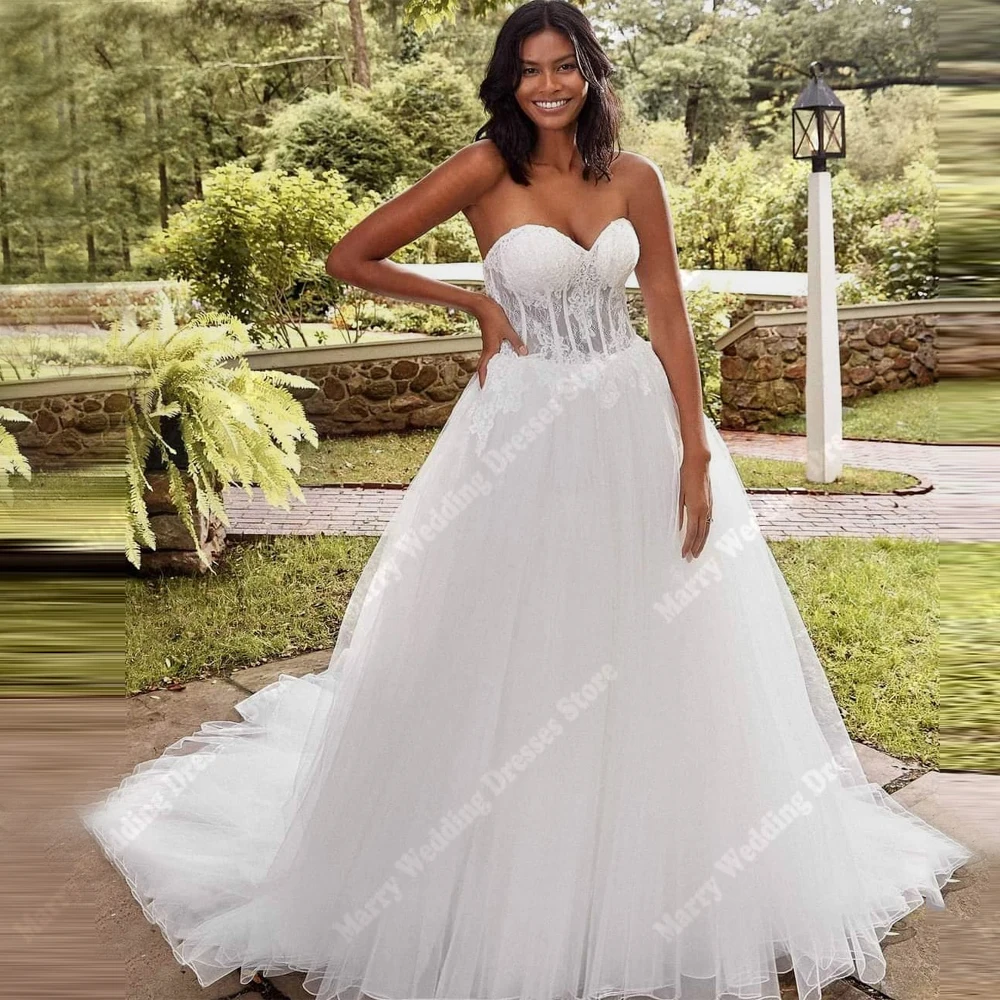 

Sweetheart Collar A-Line Women's Wedding Dresses Elegant Sexy Sleeveless Bridal Gowns Princess Banquet Robe De Mariée Customized