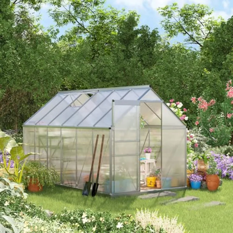 6' x 12' x 6.5' Polycarbonate Greenhouse Roof Vent Walk-in Silver