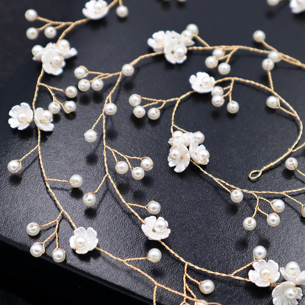 

Pearl Shell Elegant Decoration Wedding Hair Chain Side Headb Brides Accessory Hair H made Headdress Hoops Ivory Ribbon