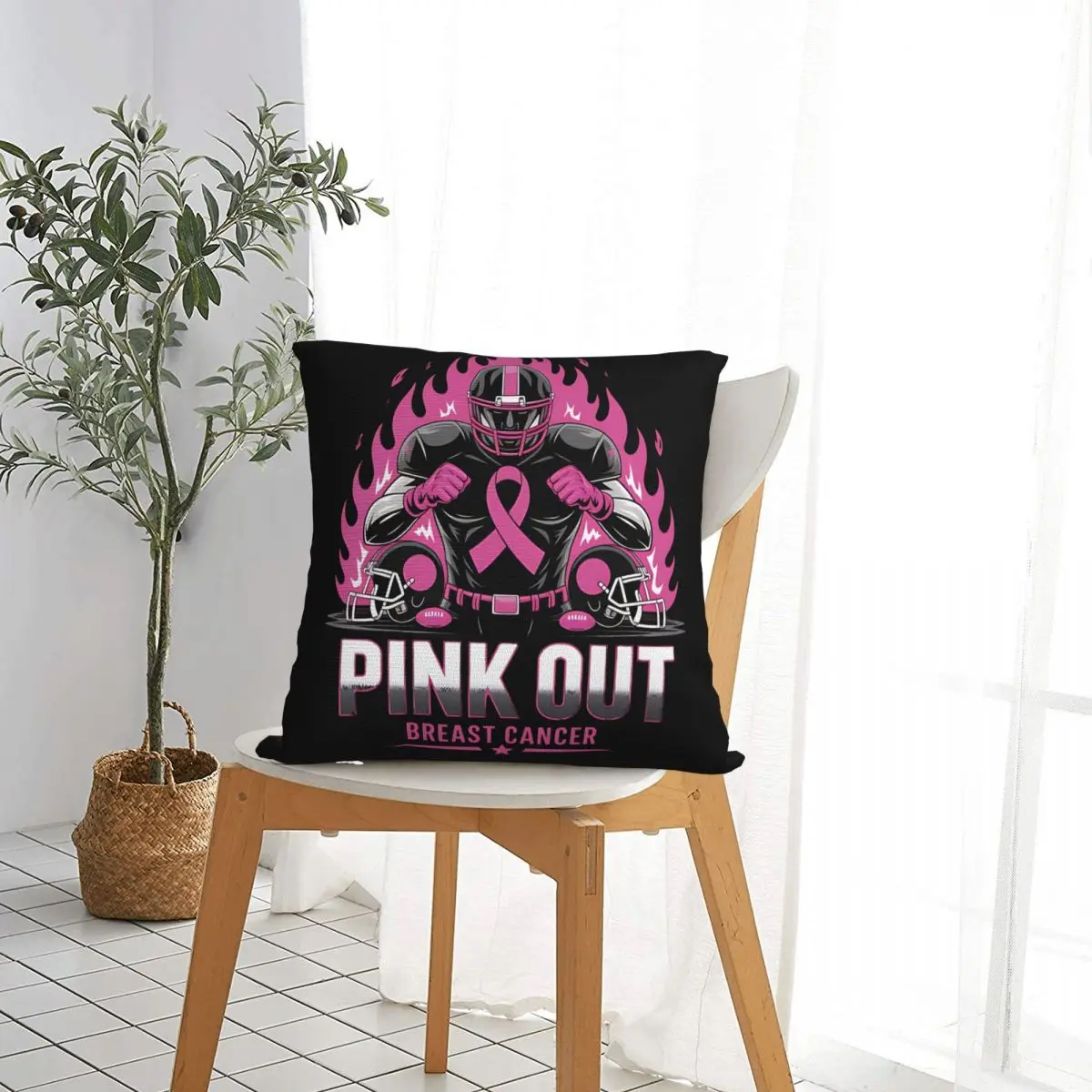 Pink Out Tackle Breast Cancer Awareness American Football Pillow Cases Cushion Cover Decorative Throw Pillow Case Cover for Bed