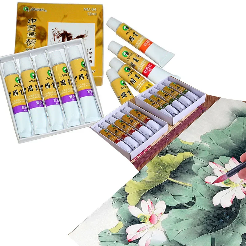 Traditional Chinese Painting Pigment 12ml Landscape Flower and Bird Professional Art Articles 5 Pieces Each Box for Supplement