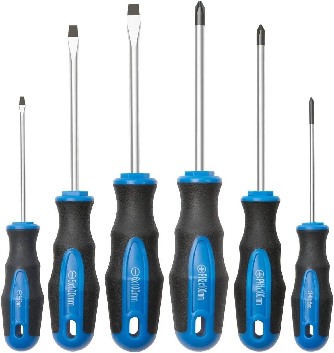 6-Piece Magnetic Screwdriver Set with Phillips and Flat Tips, Cushion Grip for Professional Use