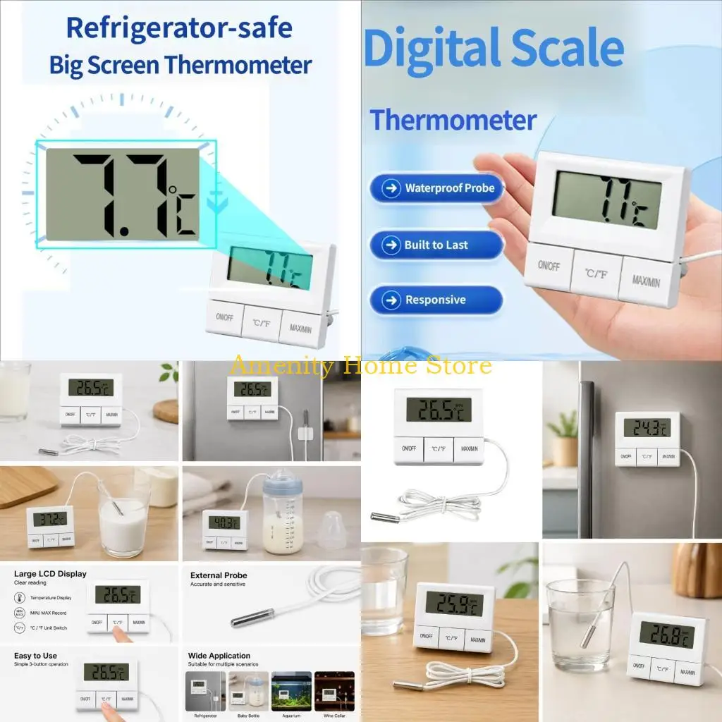 F26C Room Thermometers Temperature Gauge with Probe and Front Panel Access