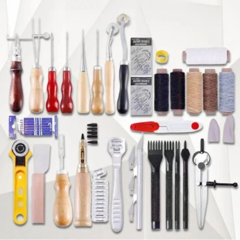 1Set Leather Craft Tools Kit Hand Sewing Stitching Punch Carving Work Saddle Leather Craft Accessories DIY Leather Tools