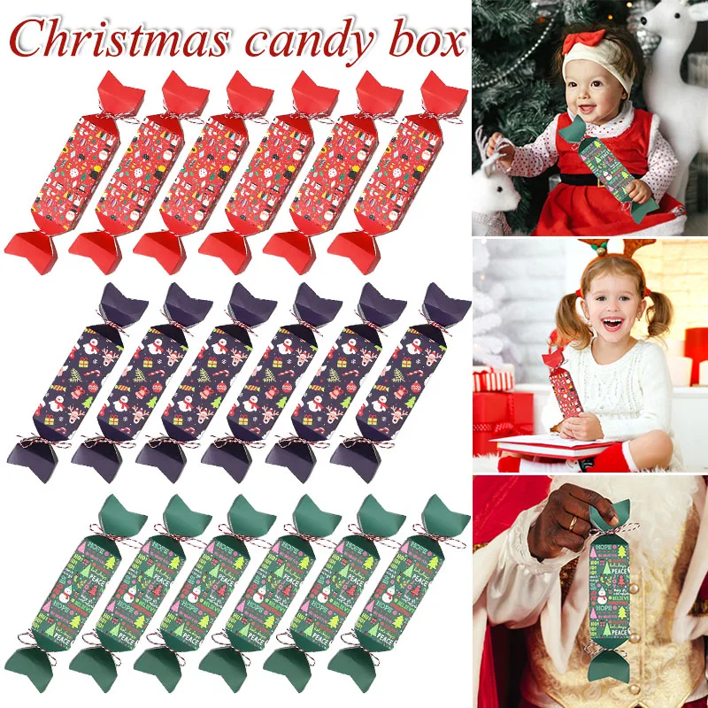 12pcs Christmas Candy Boxes Red Green Purple Candy Shape Paper Gift Packaging Boxes Merry Xmas Decoration For Home New Year Noel