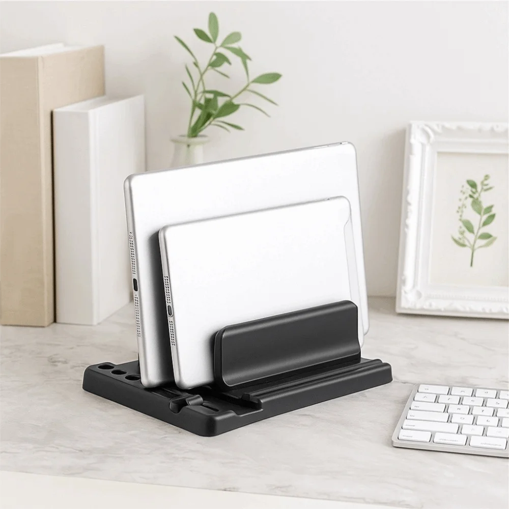 

Easy To Place Universal Tablet Stand Adjustable Scalable Width Vertical Stand Portable Plastic Adjustable Stand Office Desk