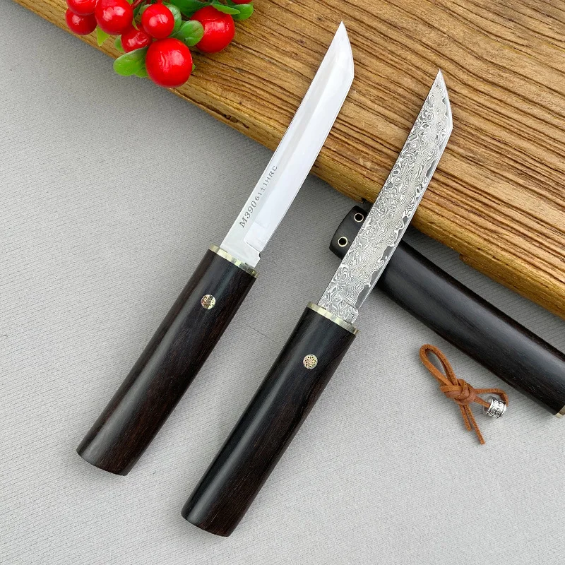 Damascus Steel VG10 straight knives High hardness Sanhe Steel Handmade knife Outdoor tool knives Ebony handle