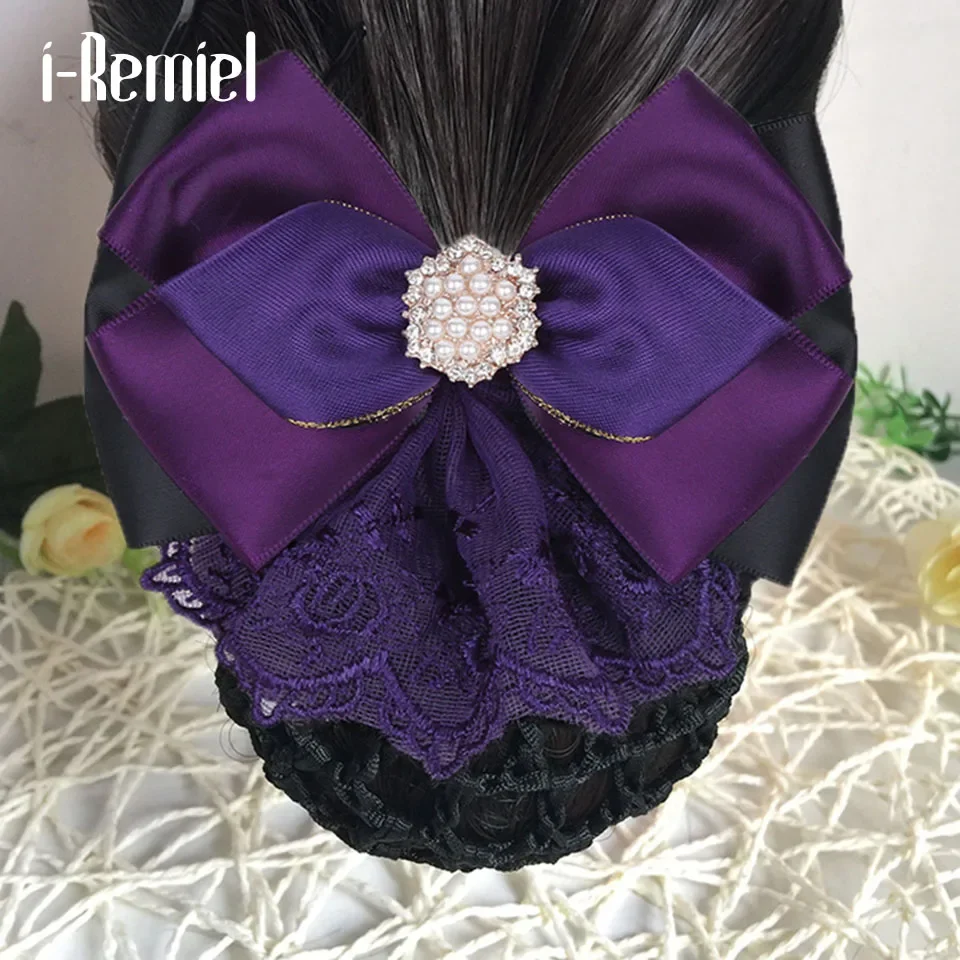 i-Remiel Hair Clip Stylish Floral Lace Satin Bowknot Bow Bun Net Snood Jewelry Hair Headdress Hair Clips For Women Women Lady