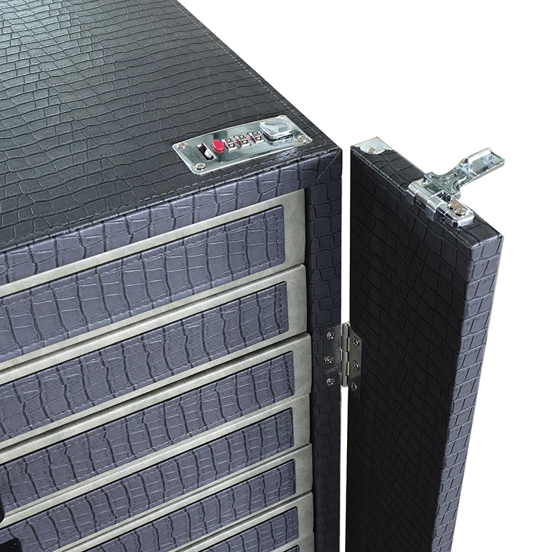 Custom.288 فتحات سعر المصنع معرض عرض خزانة النظارات الشمسية مع عجلة عربة نظارات المحمولة حقيبة تخزين سوداء