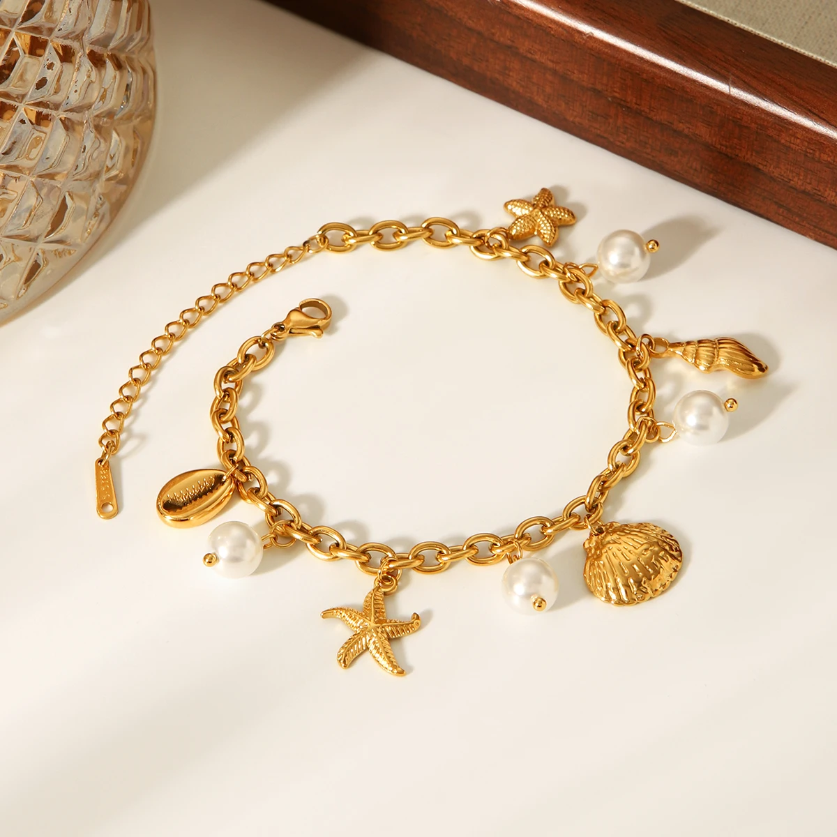 Huang Chao Stainless Steel Bracelet New Shell Pearl Ocean Style Handmade Bracelet 18k Gold Plated Souvenir Gift