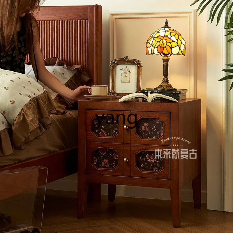 xyy2024 new retro all solid wood bedside table modern simple bedroom home