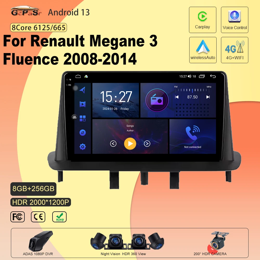 Android 13 GPS Car Radio For Renault Megane 3 Fluence 2008-2014 With 4G WIFI DSP OBD Carplay Android Auto NO 2DIN DVD