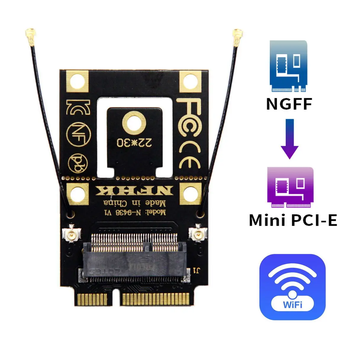 ChenYang M.2 Key-A NGFF to Mini PCI-E PCI Express Converter Adapter for 9260 8265 7260 WIFI6 WIFI7 AC Card