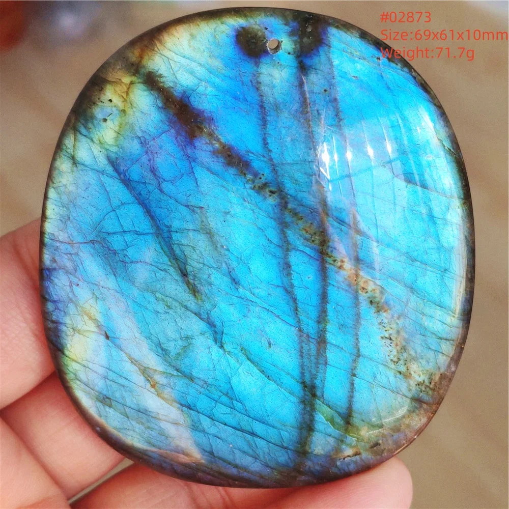 Natural Blue Labradorite Pendant Jewelry Oval Big Size 69x61x10mm Blue Light Flash Labradorite Necklace Women Men AAAAAA