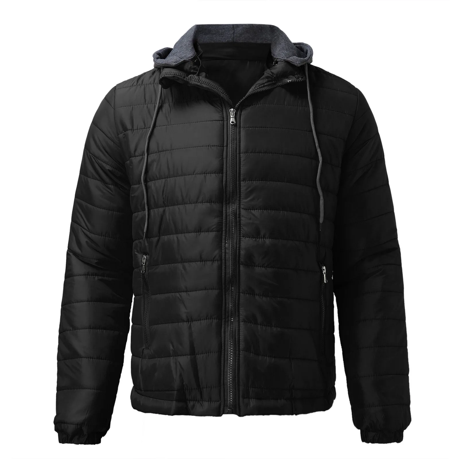 Herbst und Winter Herren Daunen jacke Freizeit Reiß verschluss Kordel zug Baumwolle gepolsterte Jacken tasche einfarbige Kapuzen mantel Top plus Größe