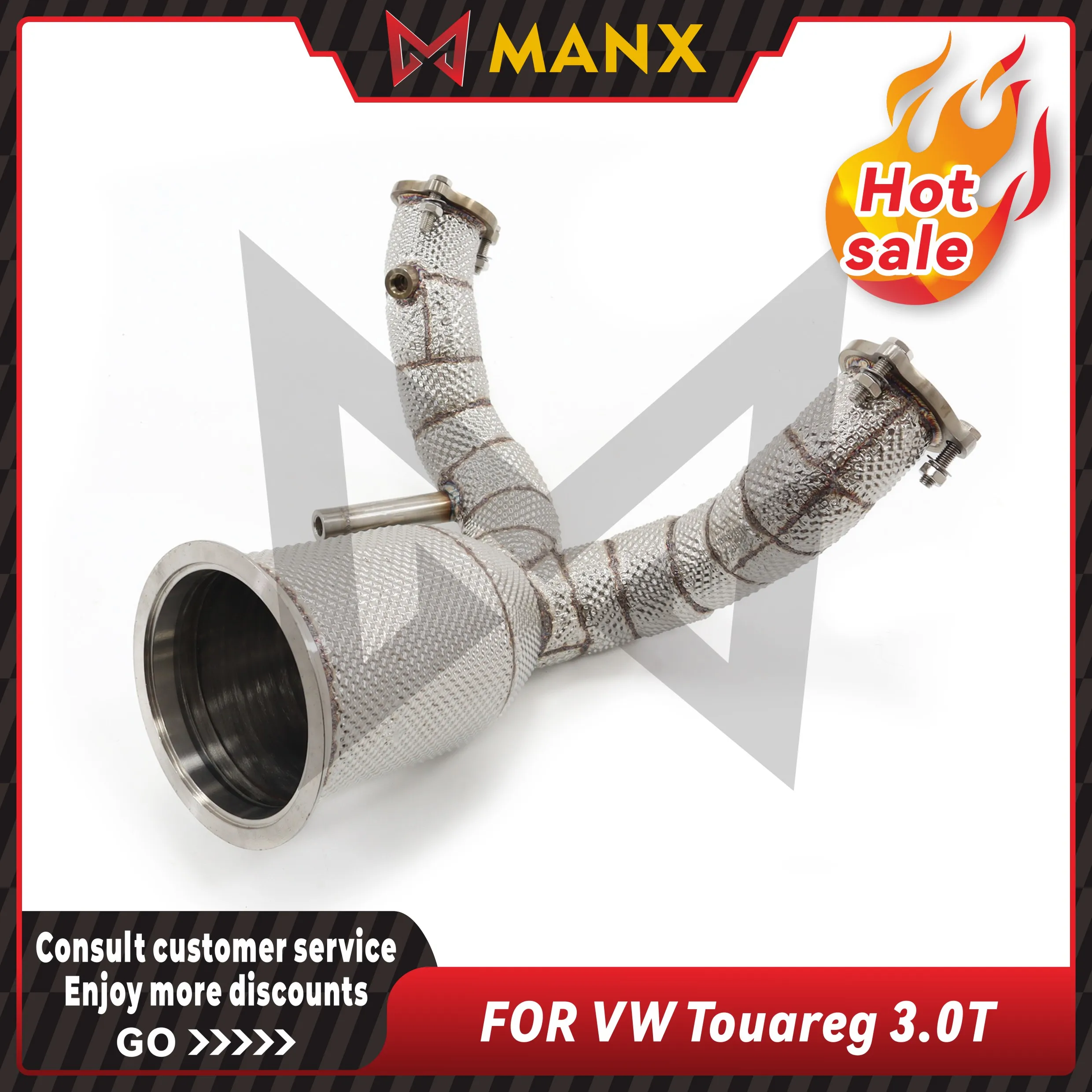 

MANX Car Exhaust system for VW Touareg 3.0T Catalyzed Downpipe Catless Downpipe Stainless steels Performance exhaust pipe