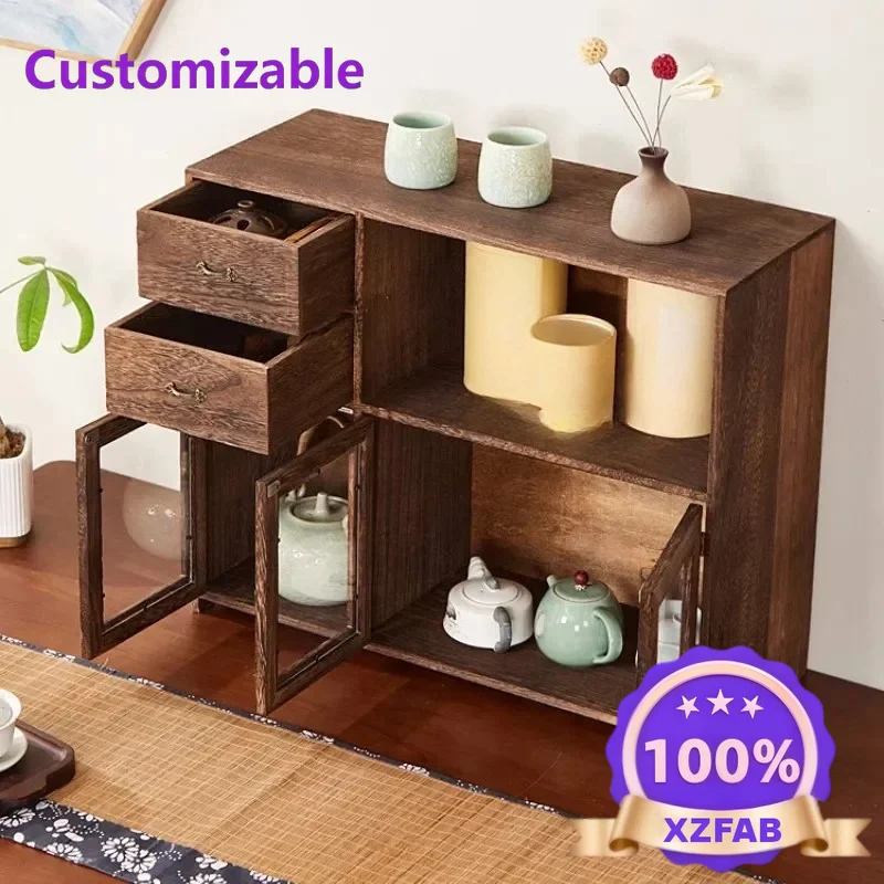 Factory Direct 2026 Minimalist Console Table Glass Door Cabinet & Drawer Wooden Box Kitchen Drawer Organizer For Tea Cup