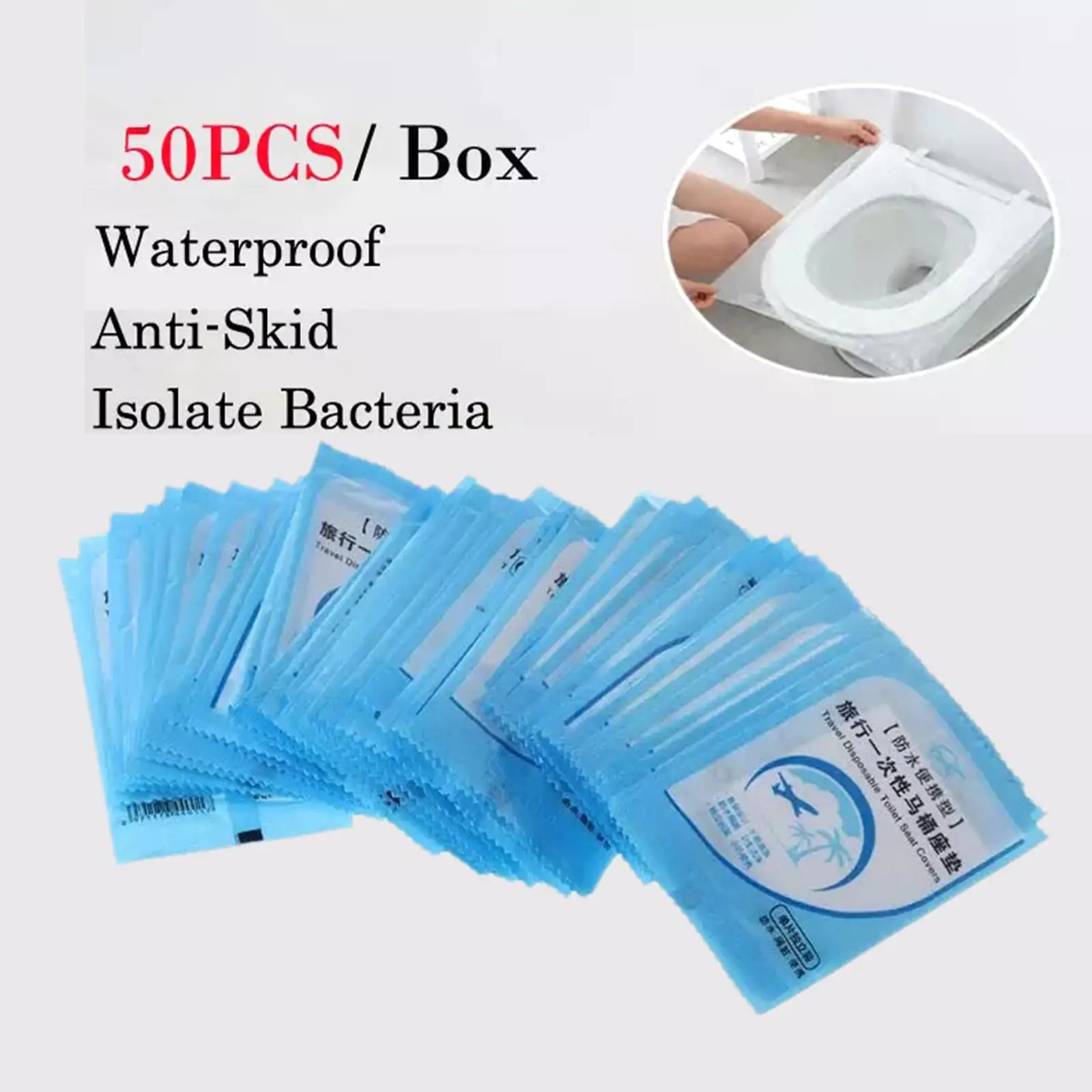 

50pcs Portable Disposable Toilet Seat Cover Mat Waterproof Safety Toilet Seat Pad for Travel/Camping Bathroom Accessiories