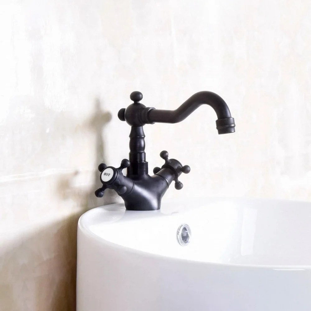 Basin Faucets Oil Rubbed Bronze Bathroom Sink Faucet 360 Degree Swivel Spout Double Cross Handle Bath Mixer Taps Nnf143