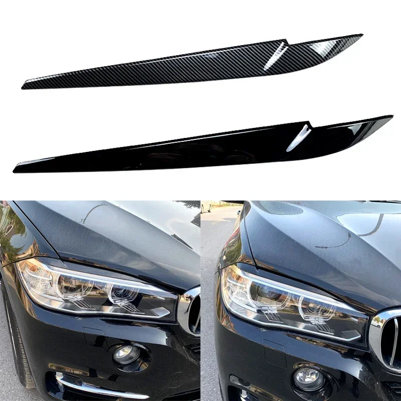 

Car Front Headlight Eyebrow Eyelid Stickers Head Lamp Light Decoration Trim Eyebrows For BMW X5 X6 F15 F16 Gloss Black 2014-2018