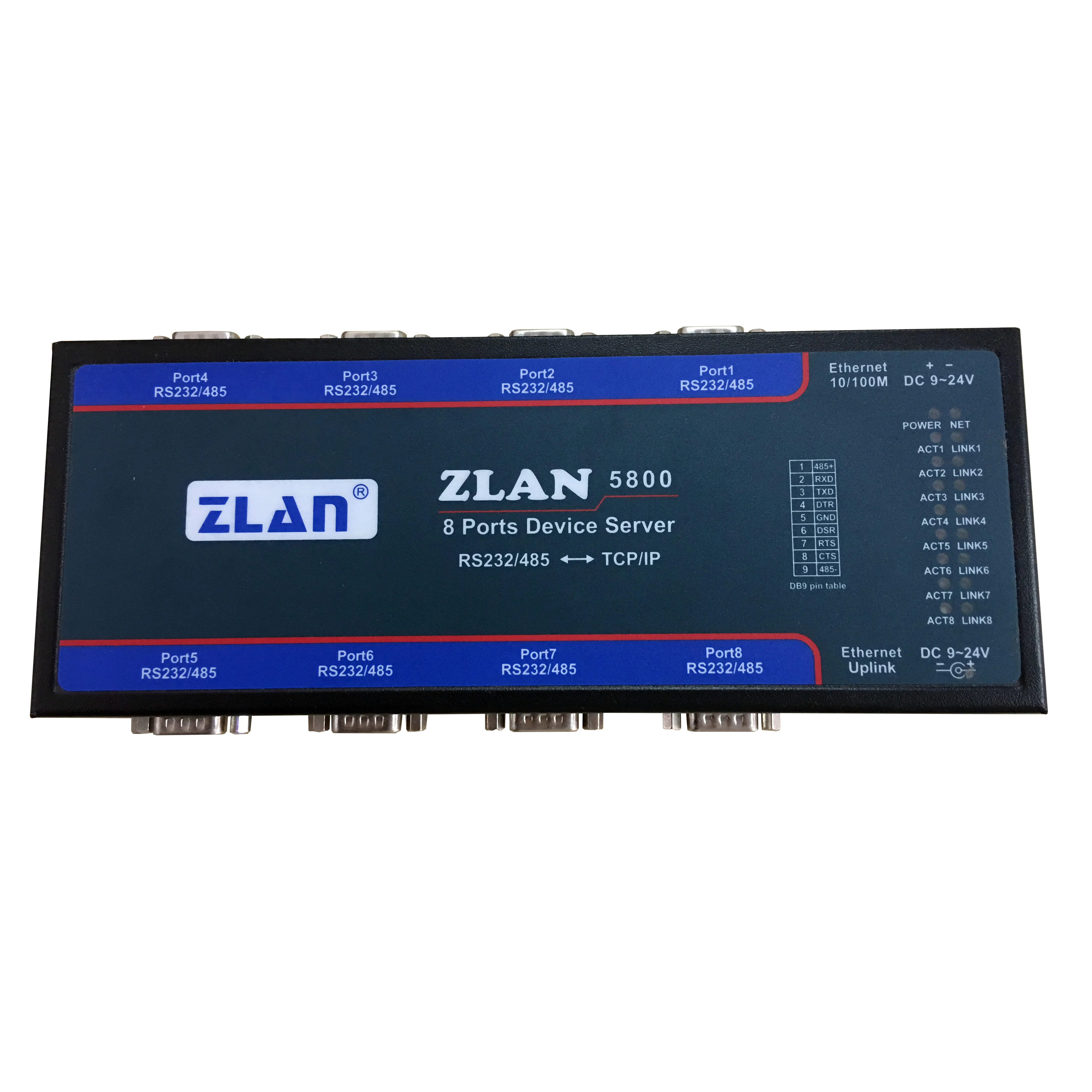 ZLAN5800 8 port RS232 RS485 to Ethernet converter industrial multiple serial device server switch