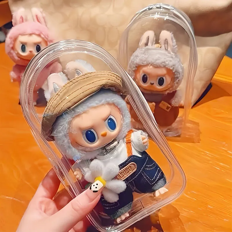 Прозрачная красочная коробка-органайзер, плюшевые куклы, уличная витрина с брелком для Labubu V2, защитный чехол, аксессуары для кукол