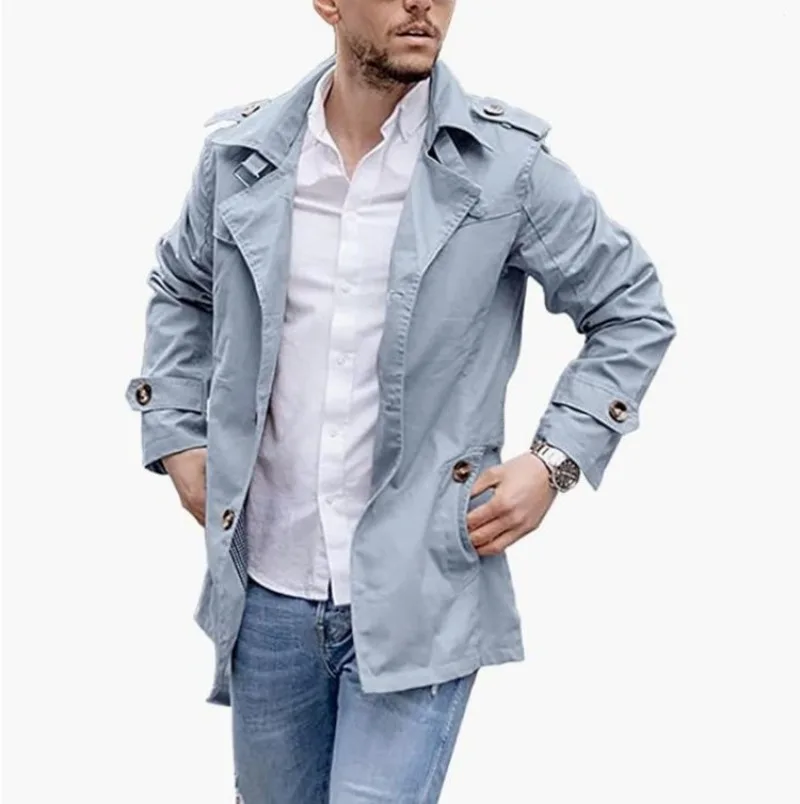 Cross-border Menswear Medium and Long Spring and Autumn Versatile British Fashion Simple Men's Coat