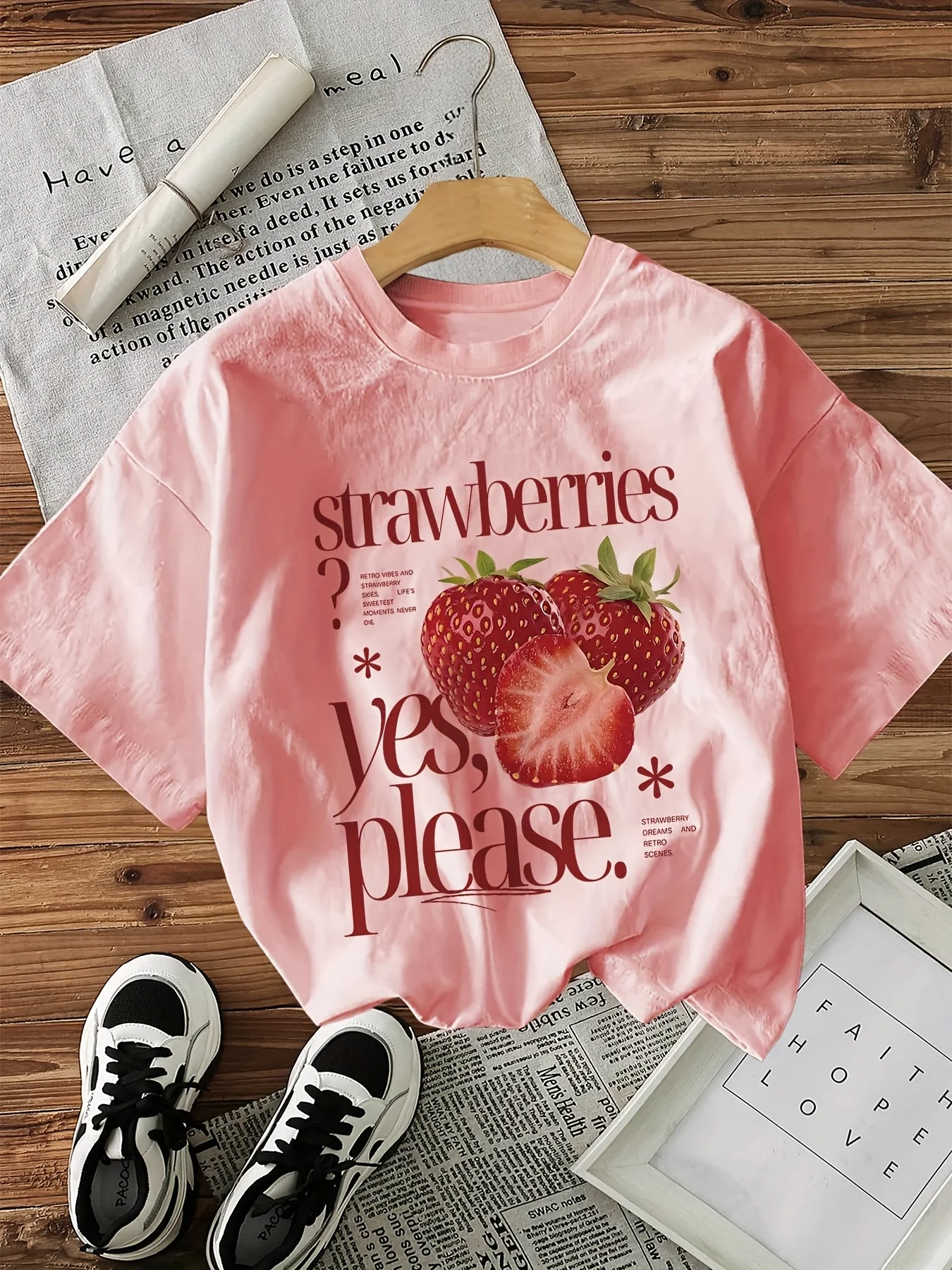 

Cute Strawberry Graphic Tee Soft Women's T-Shirt Crew Neck Short Sleeve Cotton Top for Everyday Casual Outfits Playful Outfit
