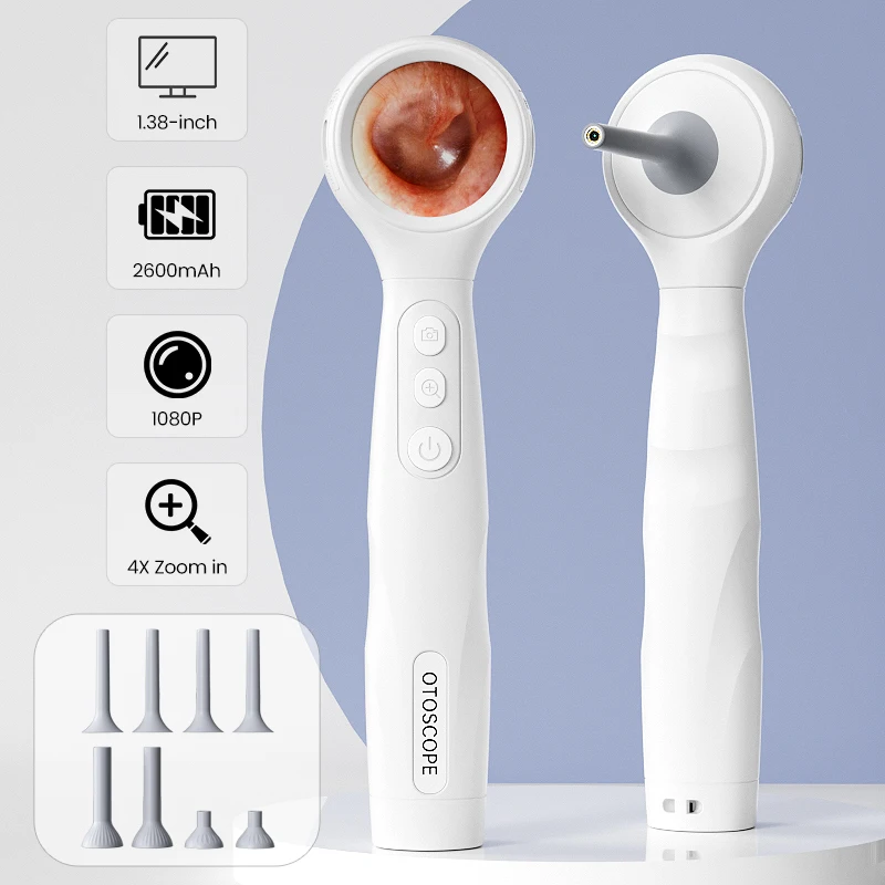 Câmera Otoscópio Visual Portátil Digital para Limpeza de Ouvido com Tela de 1.38'' HD1080P, Endoscópio de Vídeo Portátil com 6 LEDs para Adultos e Crianças