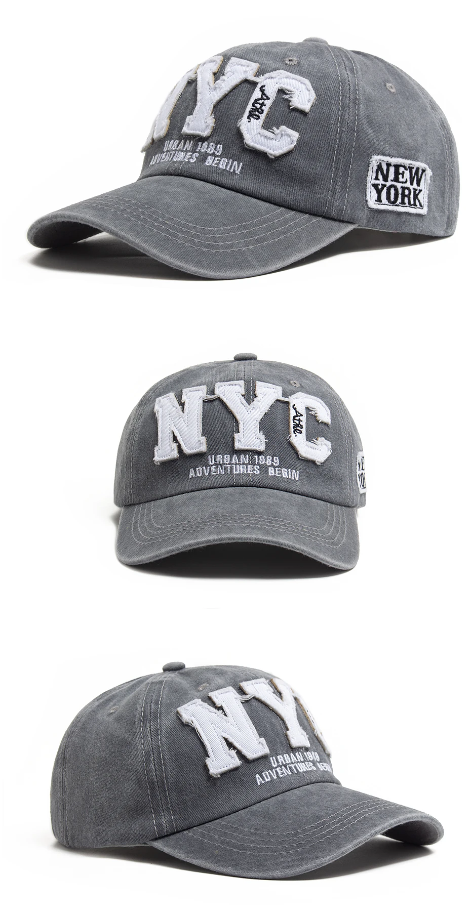 Neue Vintage Großen Buchstaben NYC Baseball Kappe Männer Baumwolle Gewaschen Frühling Herbst Visier Weiche Snapback Mode Hut Für Frauen – Detail 6