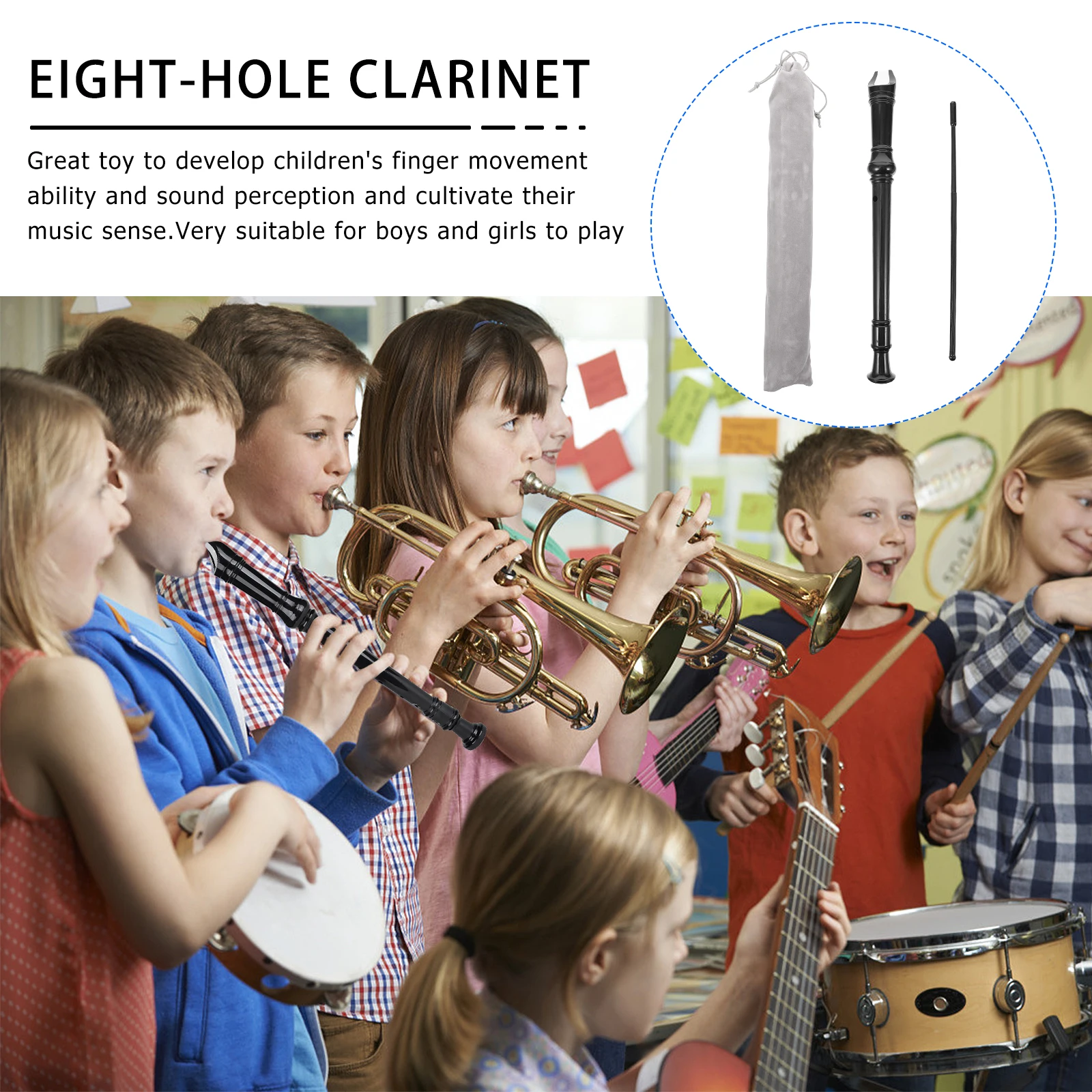 

8 Hole Kids Flute Mini Clarinet ABS Material Safe Treble Flute Durable Toy Develops Soprano Recorder Music Sense