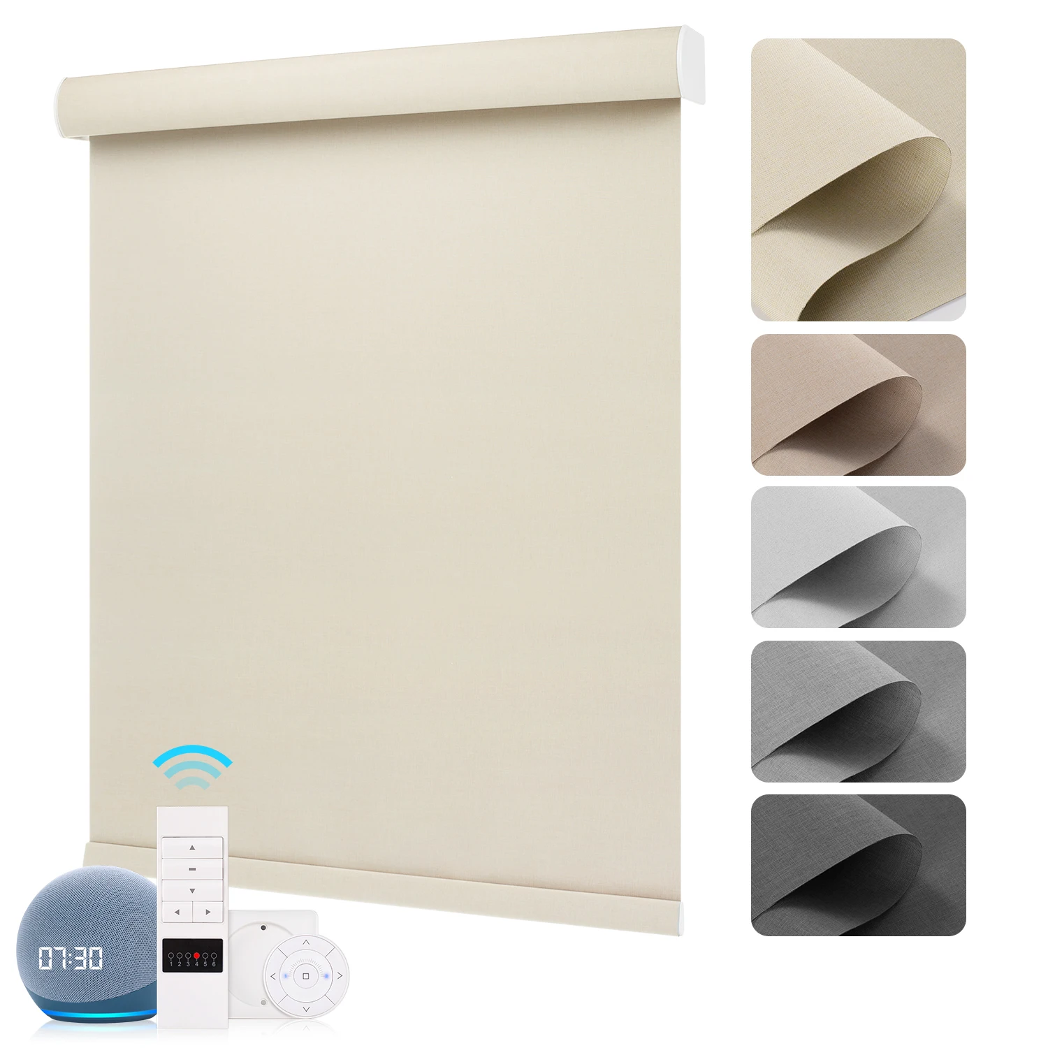 

TIPIACE-Custom Size Blackout Motorized Shades, Rechargeable Smart Roller Blinds with Remote, Cross Weave Fabric