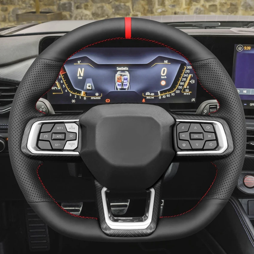 Black Faux Leather Car Steering Wheel Cover For Ford Mustang Ecoboost S650 Dark Horse 2024 2025