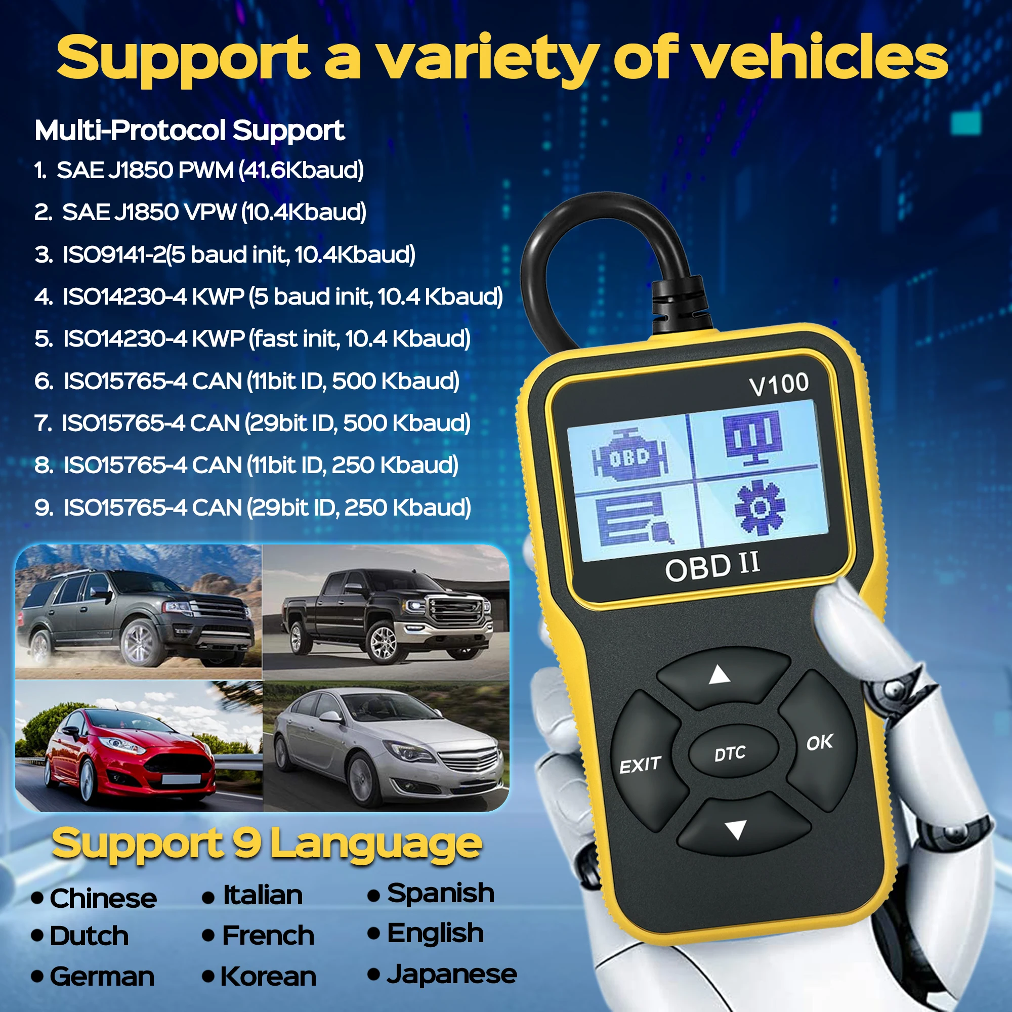 OBD2 Scanner Diagnostic Tool,Auto Check Engine Code Reader with Reset, Enhanced OBDII/EOBD Car Scan Tools