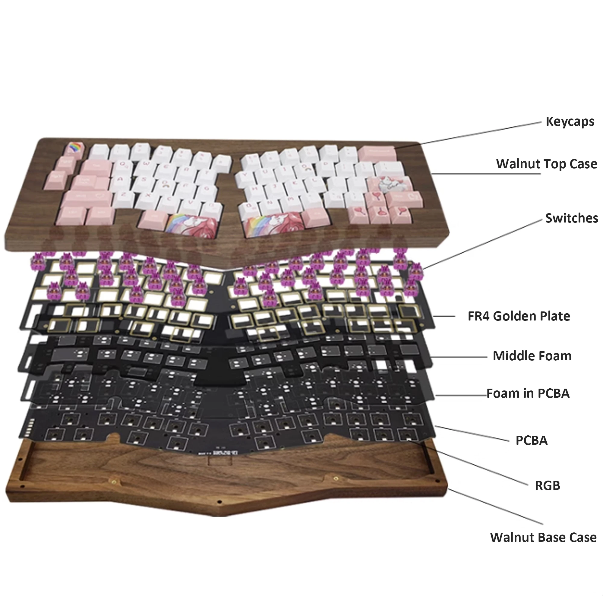 KASHCY Ergonomic Soild Wood Walnut Wired Mechanical Keyboard Kit Alice Layout VIA Gasket Hot Swap Switch RGB Backlit