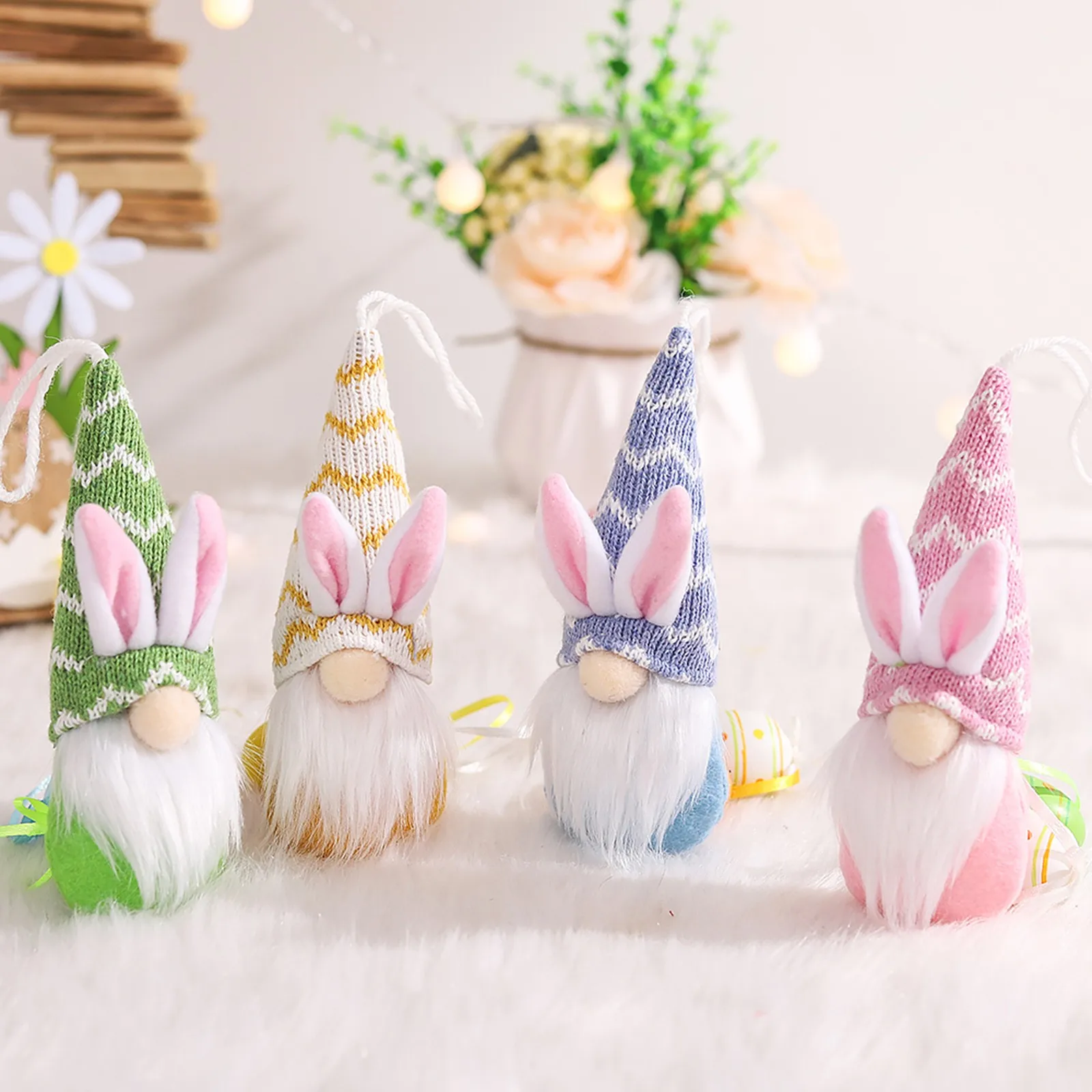 4pcs Easter Bunny Gnome Decoration Dwarf Gnomes Handmade Stuffed Gnome Faceless Plush Doll Gift Girl Room Spring Decoration