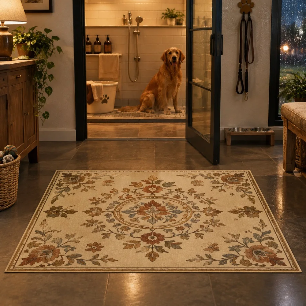 VIKAMA Door Mat Aged Paper Yellow Vintage Garden Plant Mix Elegant Foldable Sofa Guest Room Sunroom Reading Nook Room Decor