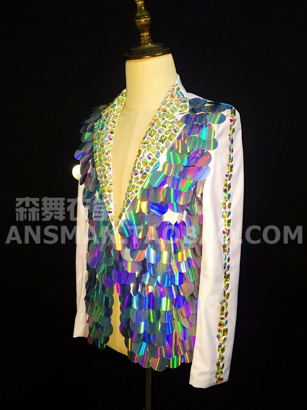New Men's Clothing Coat Mirror Scale Splicing Drill Suit Plus Size Blazer Suits Singer Performance Jacket Costumes Men Dress