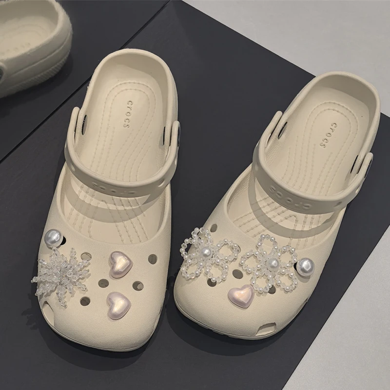 DIY-Set mit Perlen-Herz-Schuh-Charms, modische Schuhdekoration mit Schleifen und Blumen, abnehmbare Schuhschnalle, 1 Set – Detail 3