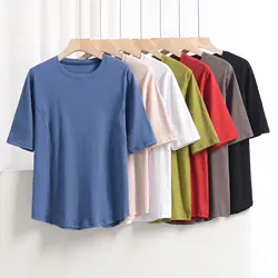 Camisetas de talla grande XL a 8XL con cuello redondo, Camiseta básica para mujer, camisetas simples de verano de media manga de color sólido, camisetas de fondo, todo estera