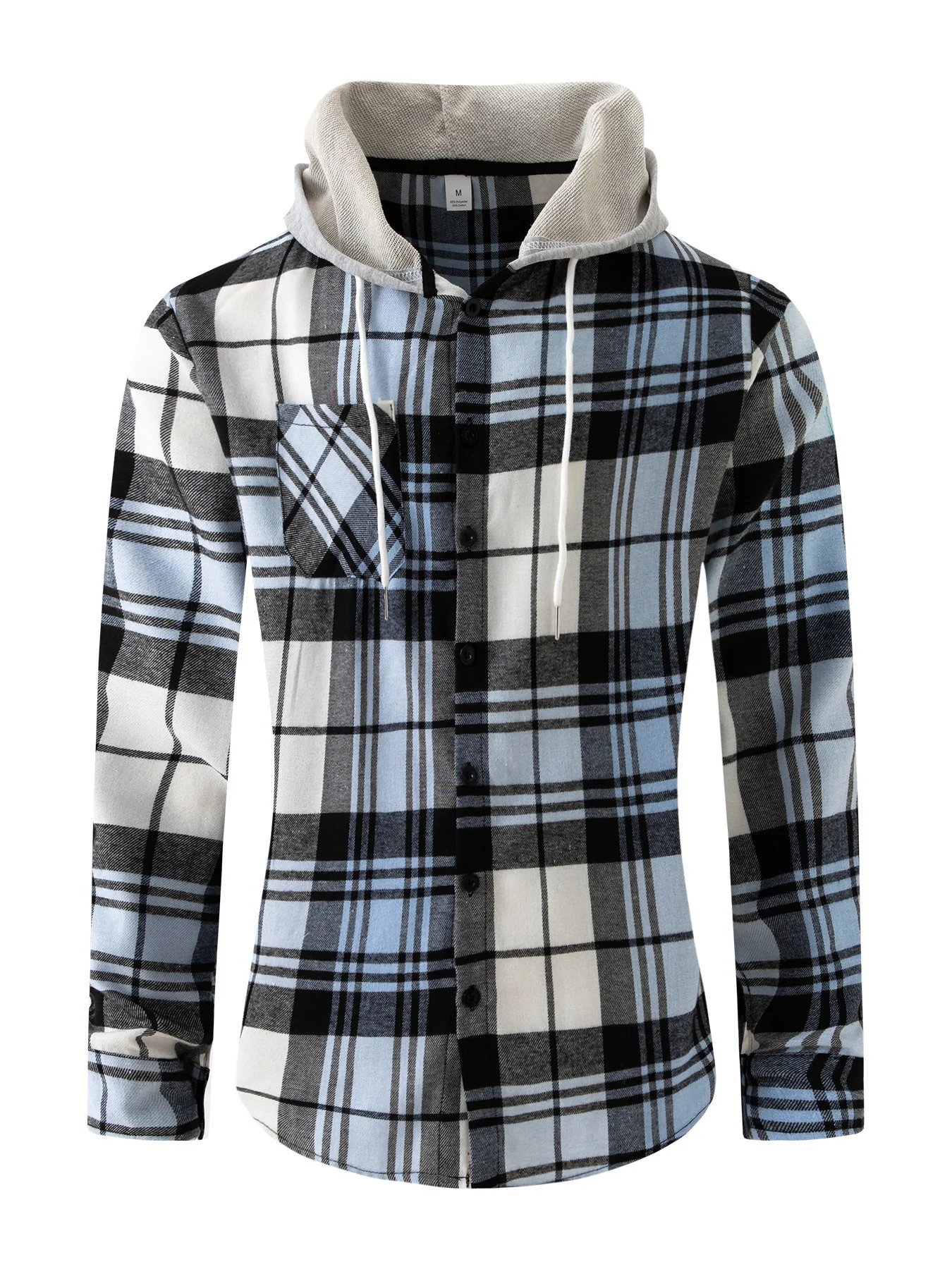

2025 Spring and autumn fashion selling street hip hop flannel plaid hooded street casual daily men's youth shirt large size